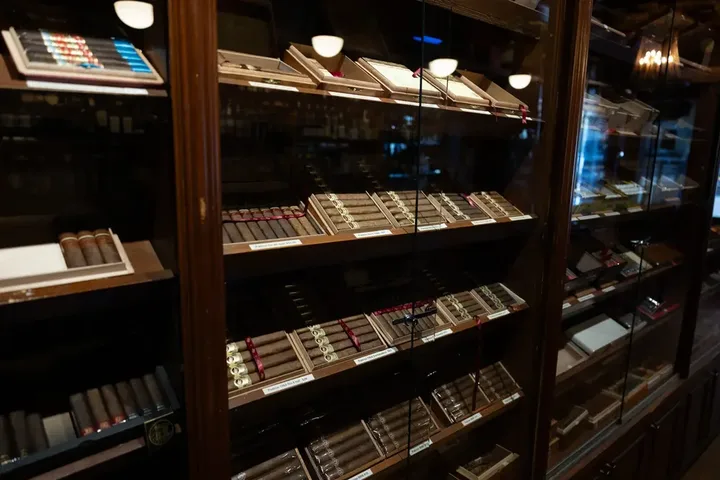 The walk-in humidor inside Macabi Cigar Bar