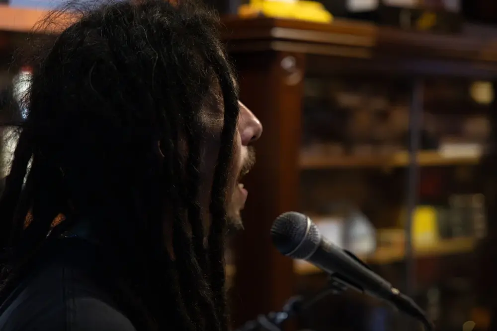 A live performer inside Macabi Cigar Bar on Las Olas